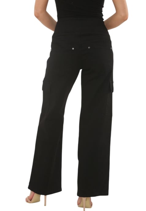 MYT Womens Tummy Control Wide Leg Cargo Jeans in Black - Image 3