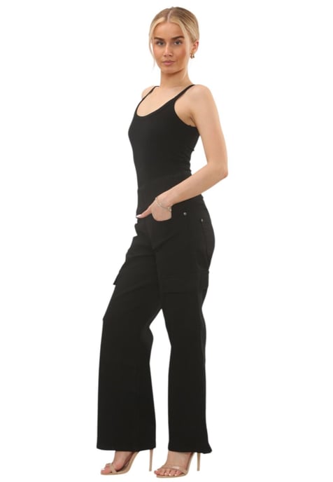 MYT Womens Tummy Control Wide Leg Cargo Jeans in Black - Image 6