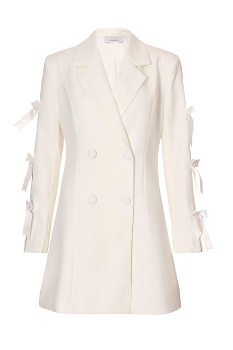 White Bow Sleeve Blazer Dress - Image 2