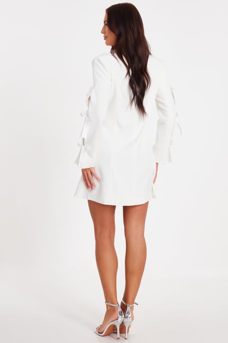 White Bow Sleeve Blazer Dress - Image 3
