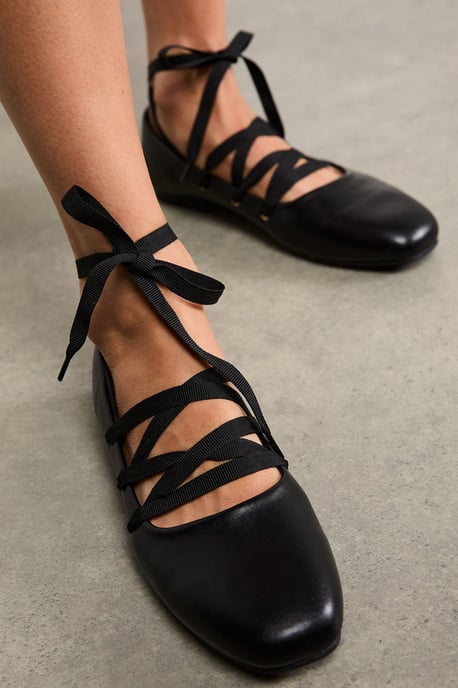 Faith: Minna Faux Leather Grosgrain Lace Up Ballet Pumps - Image 4