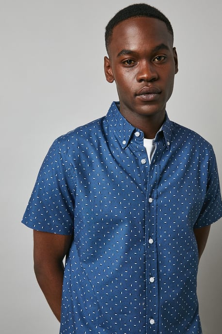 Navy Dash Print Short Sleeve Shirt - Image 4