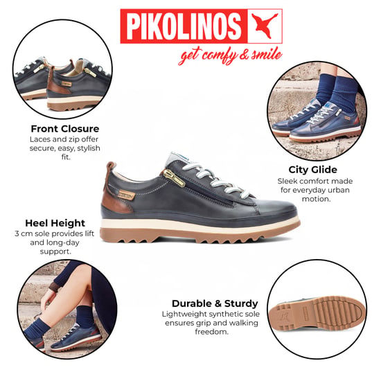 Pikolinos damesschoenen in oceaanblauw leer met veters en rits - Vigo - Image 2