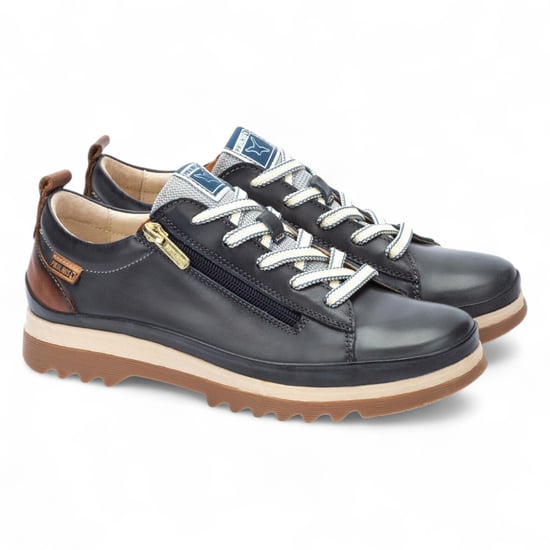 Pikolinos damesschoenen in oceaanblauw leer met veters en rits - Vigo - Image 3
