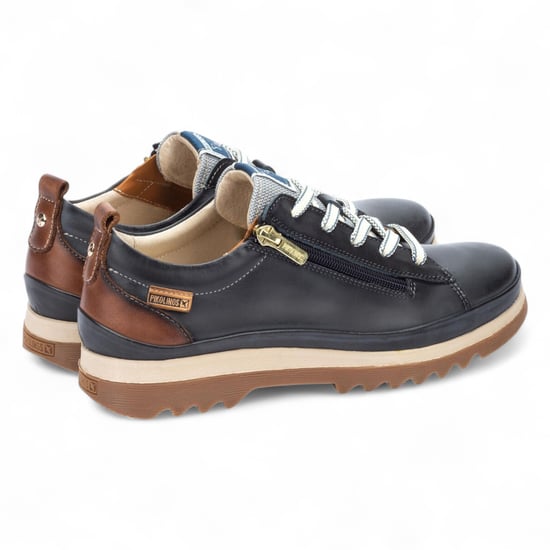 Pikolinos damesschoenen in oceaanblauw leer met veters en rits - Vigo - Image 5