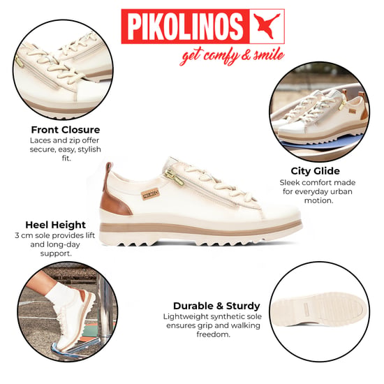 Pikolinos Nata Vita Lädersneakers med Snören och Dragkedja för Dam - Vigo - Image 2