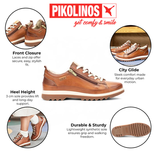 Pikolinos Brandy Bruine Leren Sneakers met Veters en Rits voor Dames - Vigo - Image 2