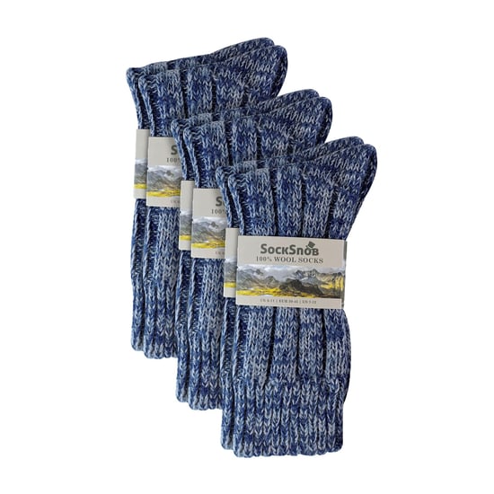 3 Pack Mens Warm 100% Wool Ribbed Socks with Reinforced Heel and Toe - Image 2