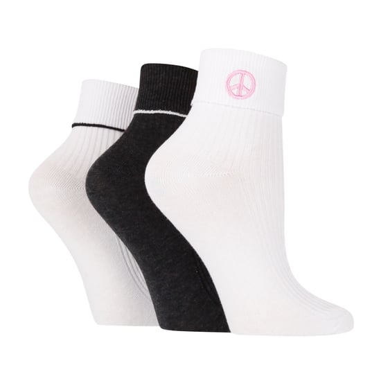 3 Pack Ladies Fashion Turnover Top Rib Lounge Socks - Image 1