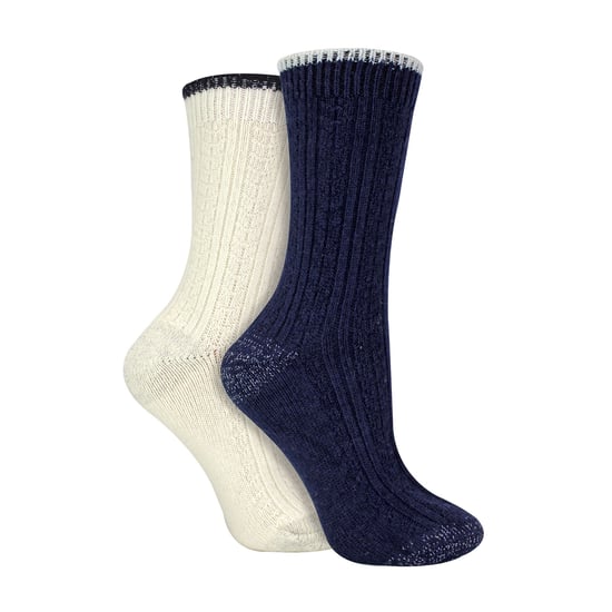 2 Pack Ladies Cable Knit Heel & Toe Socks - Image 1
