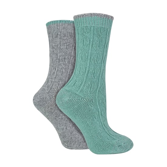 2 Pack Ladies Cable Knit Heel & Toe Socks - Image 1