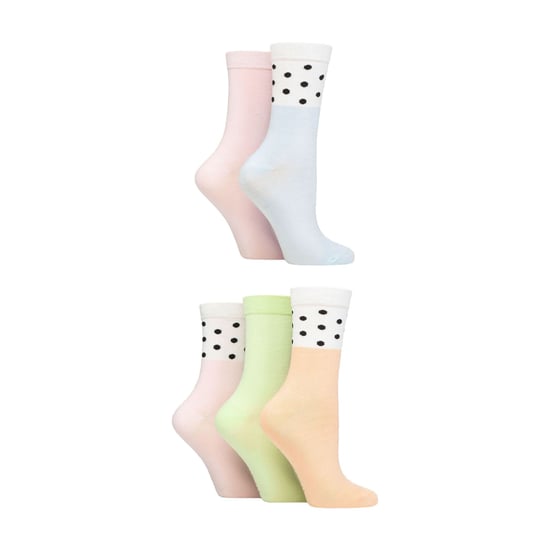 5 Pack Ladies Jacquard Patterned Crew Socks - Image 1
