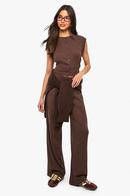 Rib Wide Leg Trouser - Image 1