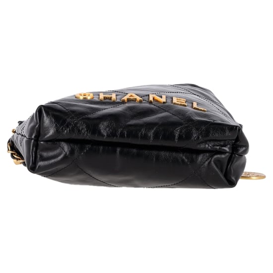 Chanel 22 Quilted Mini Hobo Bag in Black Shiny Calfskin Leather - Image 2