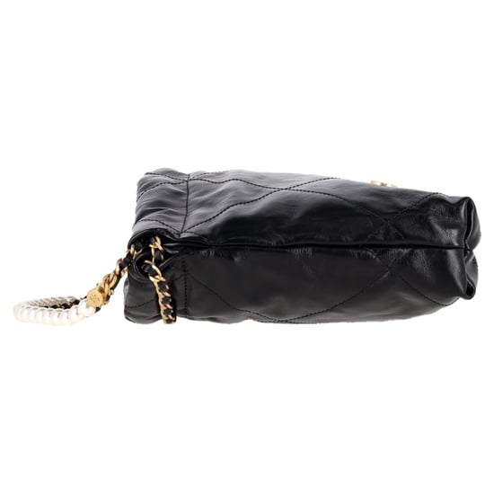 Chanel 22 Quilted Mini Hobo Bag in Black Shiny Calfskin Leather - Image 3