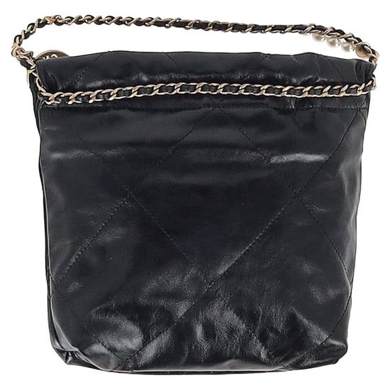 Chanel 22 Quilted Mini Hobo Bag in Black Shiny Calfskin Leather - Image 4