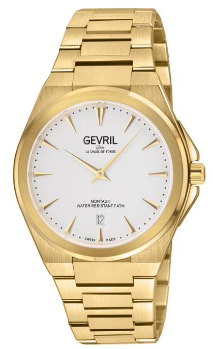 Gevril Montauk Men's316L Stainless Steel IPYG Case, White Dial, 316L Stainless Steel IPYG Bracelet Watch - Image 1