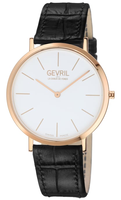 Gevril Men's 18K Rose Gold, White Dial, Handmade Italian Leather Strap. - Image 1