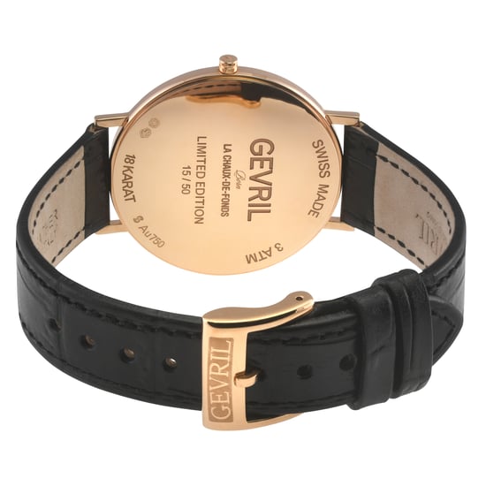 Gevril Men's 18K Rose Gold, White Dial, Handmade Italian Leather Strap. - Image 2