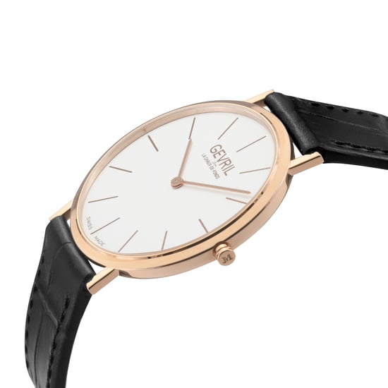 Gevril Men's 18K Rose Gold, White Dial, Handmade Italian Leather Strap. - Image 3