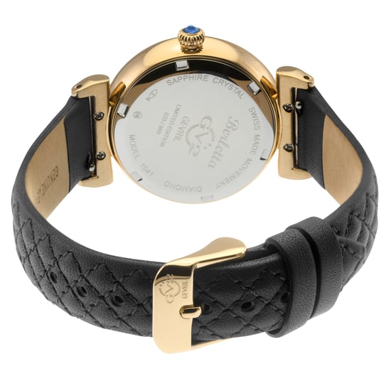GV2 Berletta Women's 316L Stainless Steel IPYG Case, White Dial, Black Handmade Quilted Leather Strap. - Image 2