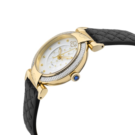 GV2 Berletta Women's 316L Stainless Steel IPYG Case, White Dial, Black Handmade Quilted Leather Strap. - Image 3