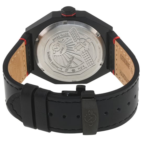 Stella Solar Power Black/Red/GP Dial, Black/Red Handmade Italian Leather Watch - Image 2