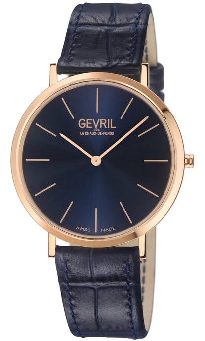 Gevril Five Points18K Collection,18K Rose Gold Case, Blue Dial, Blue Handmade Italian Leather Strap. - Image 1