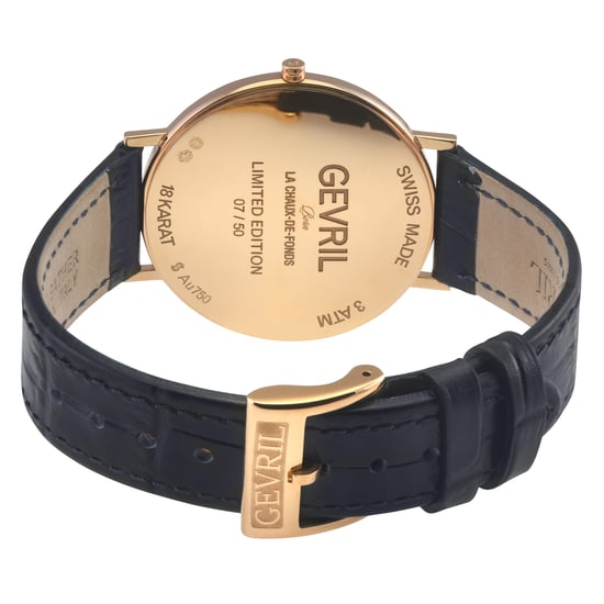 Gevril Five Points18K Collection,18K Rose Gold Case, Blue Dial, Blue Handmade Italian Leather Strap. - Image 2