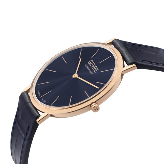 Gevril Five Points18K Collection,18K Rose Gold Case, Blue Dial, Blue Handmade Italian Leather Strap. - Image 3
