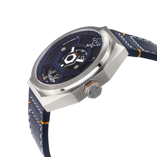 Stella Solar Power Swiss Quartz Black/Blue Dial,Blue/Orange Handmade Italian Leather Watch - Image 3