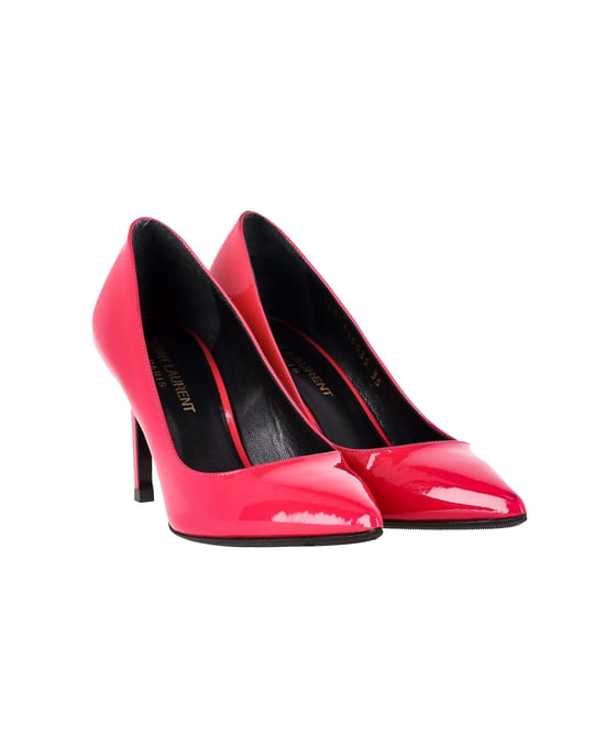 Saint Laurent Pointed-Toe Pumps 80 in Fuchsia Pink Patent Calf Leather - Image 3