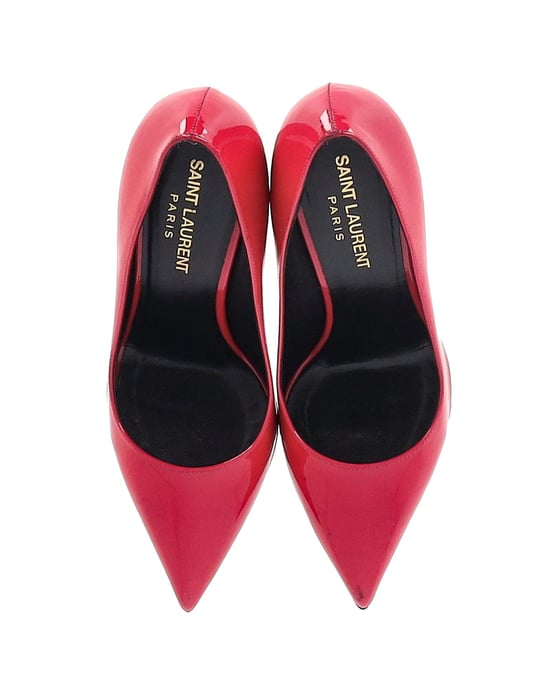 Saint Laurent Pointed-Toe Pumps 80 in Fuchsia Pink Patent Calf Leather - Image 5