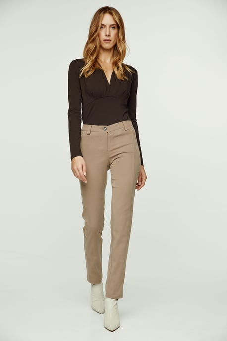 Deep V-Neck Long Sleeve Jersey Top in Chocolate Brown - Image 6