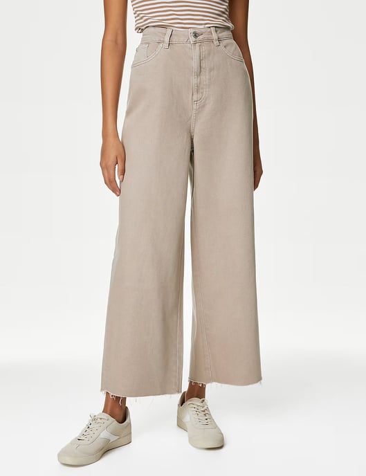 High Waist Raw Hem Wide Leg Jeans - Image 1