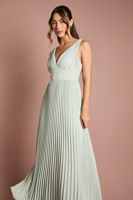 Pleated Plunge Neck Midi Dress - Image 2