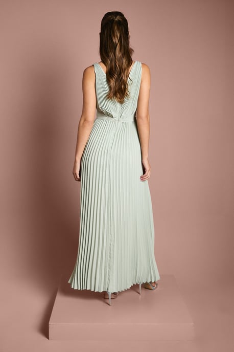 Pleated Plunge Neck Midi Dress - Image 3