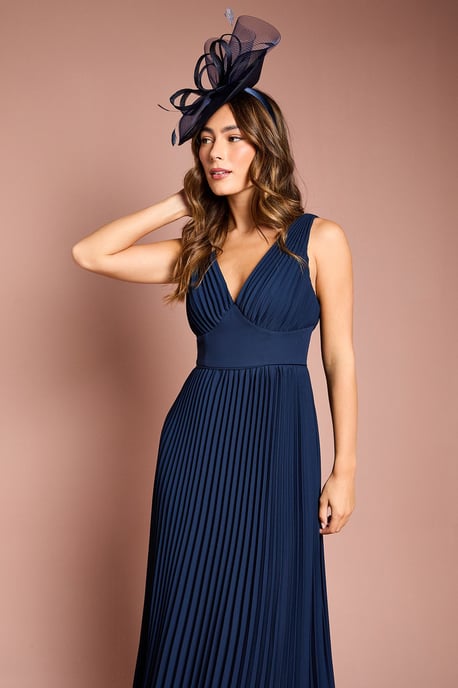 Pleated Plunge Neck Midi Dress - Image 2