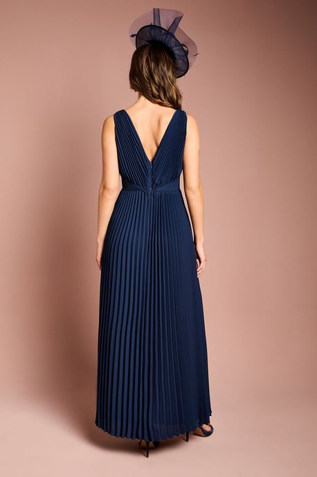 Pleated Plunge Neck Midi Dress - Image 4