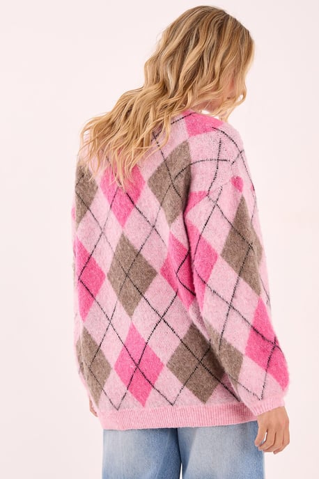 Brushed Argyle Ballon Sleeve Oversized Jumper - Image 3