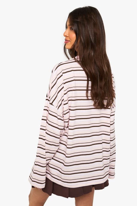 Striped Cotton Pocket Front Long Sleeve Top - Image 2