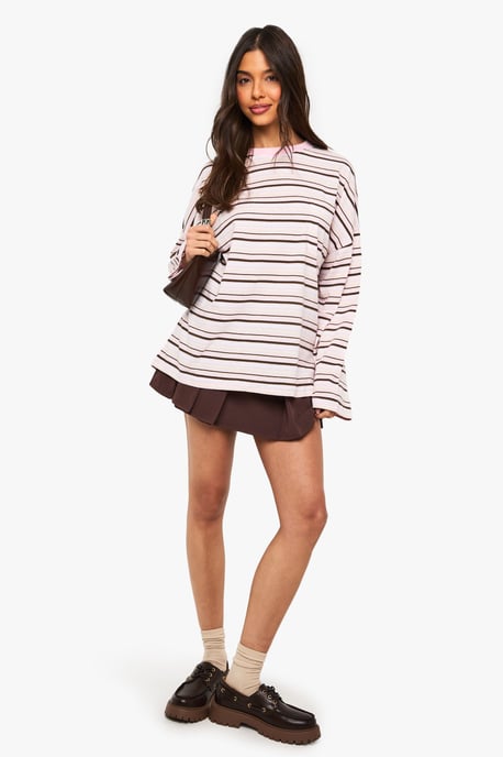 Striped Cotton Pocket Front Long Sleeve Top - Image 3