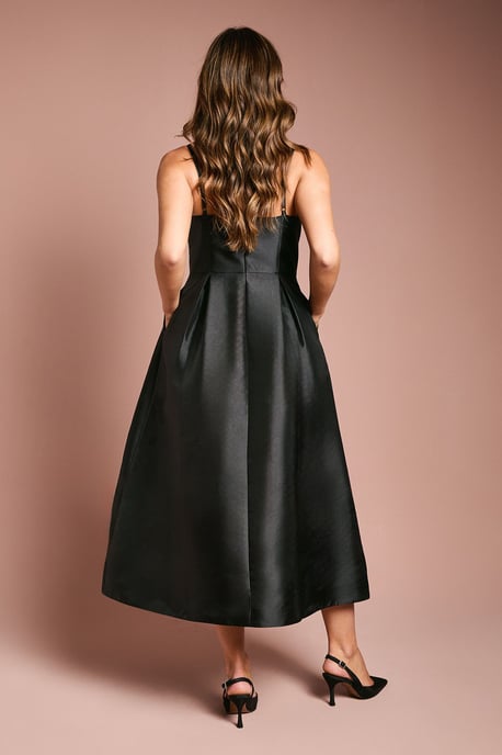 Notch Neck Detail Twill Midi Dress - Image 4