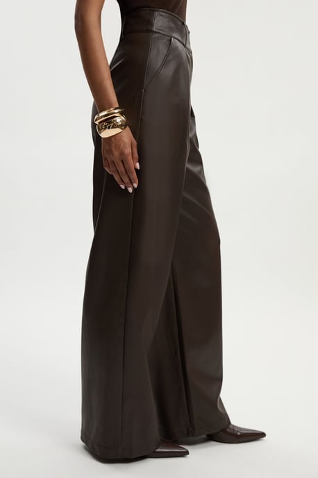 Faux Leather High Waisted Wide Leg Trousers - Image 3