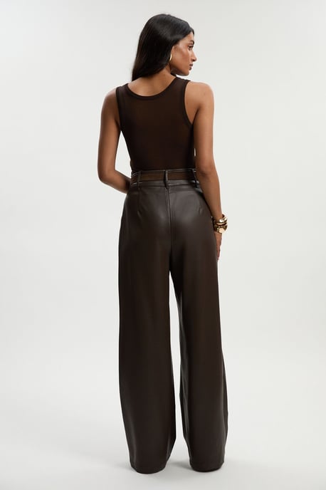 Faux Leather High Waisted Wide Leg Trousers - Image 4