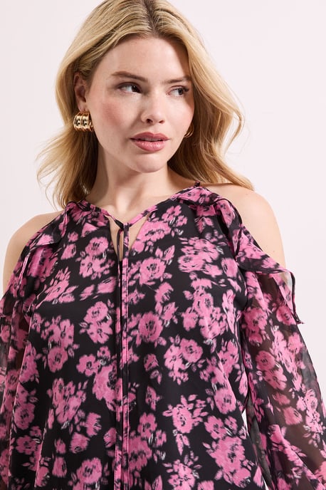 Floral Ruffle Detail Printed Chiffon Top - Image 3