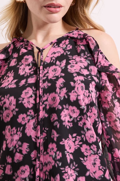Floral Ruffle Detail Printed Chiffon Top - Image 5