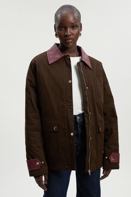 Quilted Contrast Collar Barn Jacket - Image 1