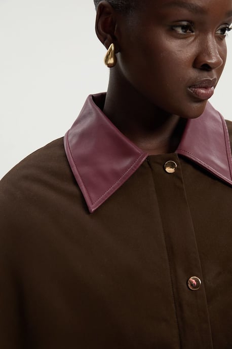 Quilted Contrast Collar Barn Jacket - Image 2