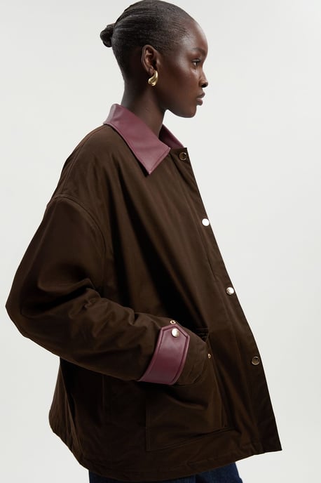 Quilted Contrast Collar Barn Jacket - Image 3